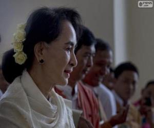 yapboz Aung San Suu Kyi ve politik aktivist Birmanya